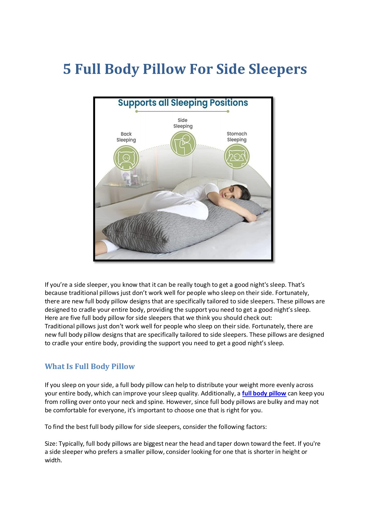 5 Full Body Pillow For Side Sleepers Hannah clark Page 1 3 Flip