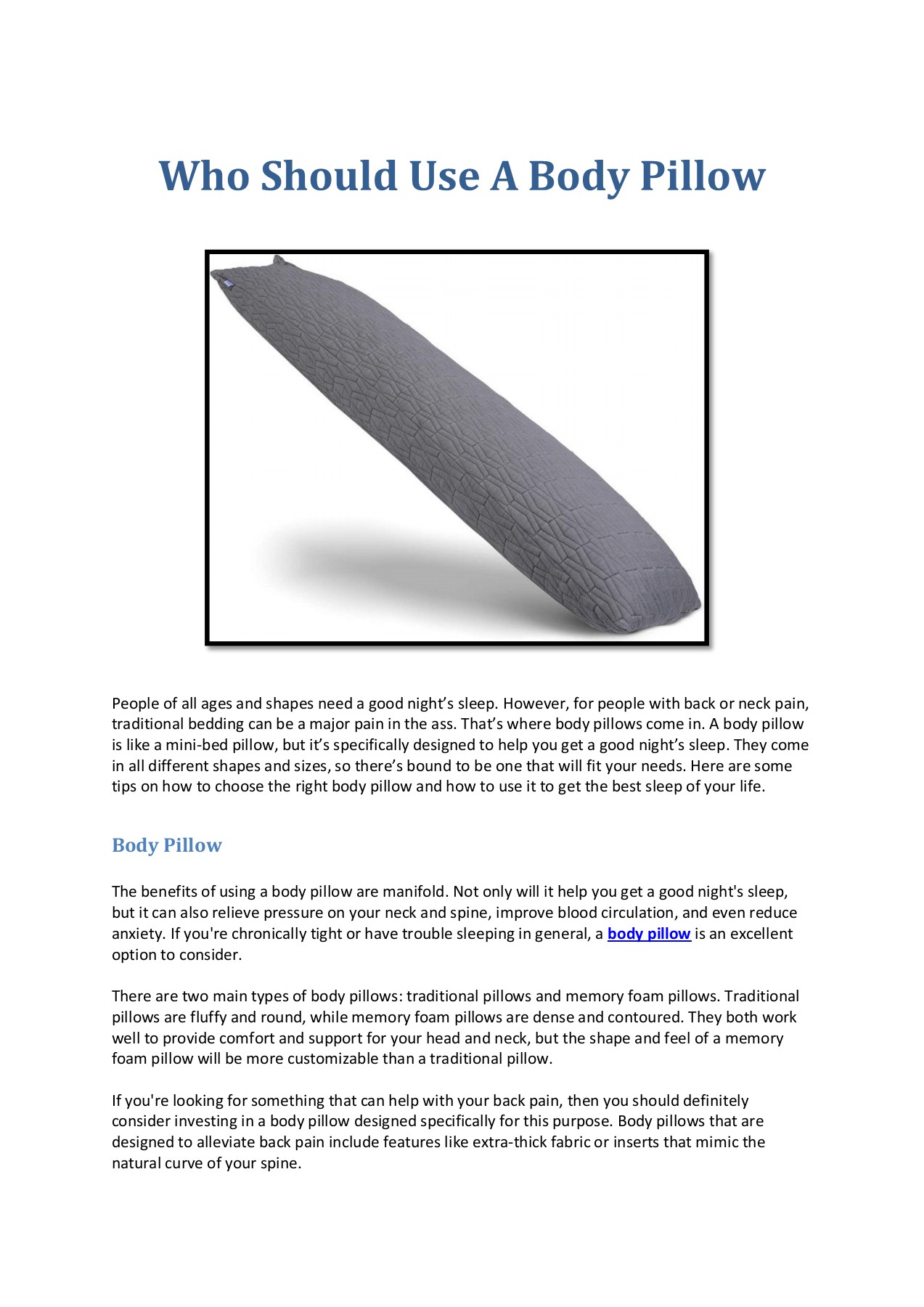 Who Should Use A Body Pillow Hannah clark Page 1 3 Flip PDF