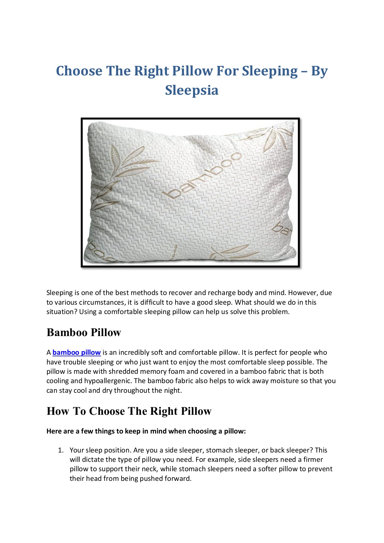 Choose The Right Pillow For Sleeping Hannah clark Page 1 3 Flip