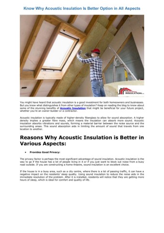 View of Know Why Acoustic Insulation Is Better Option in All Aspects