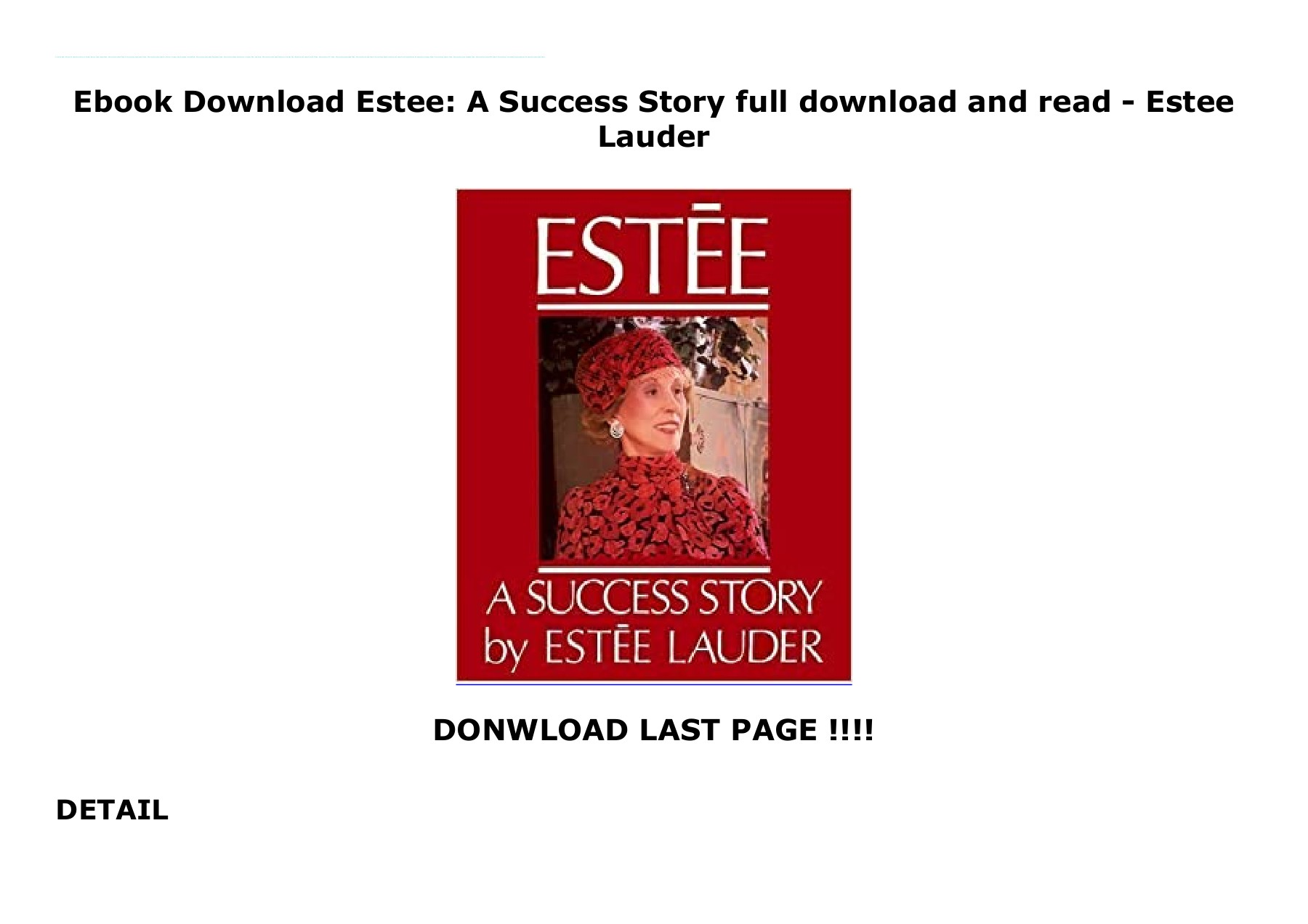 Ebook Download Estee: A Success Story full download and read - Estee