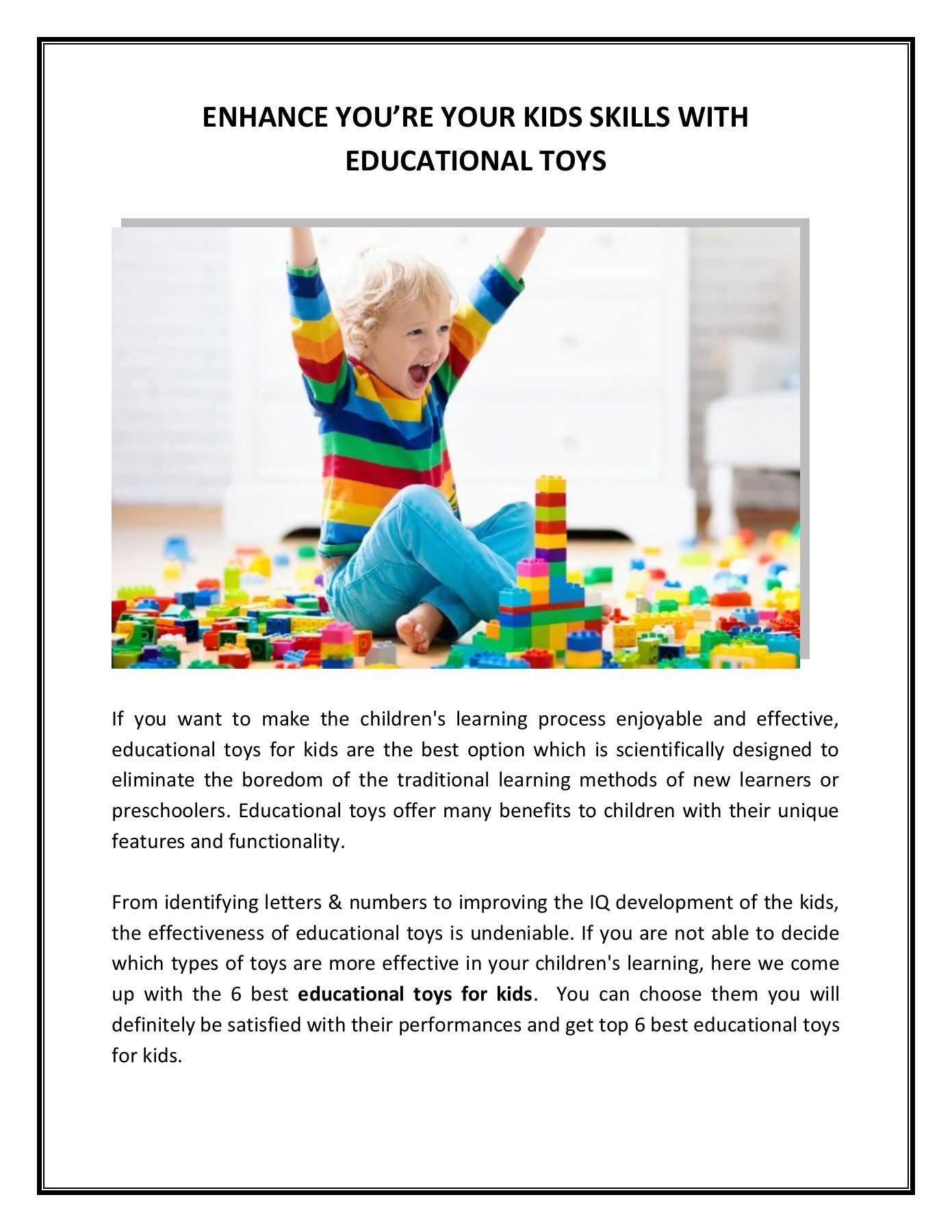 ENHANCE YOU’RE YOUR KIDS SKILLS WITH EDUCATIONAL TOYS Toy Marche