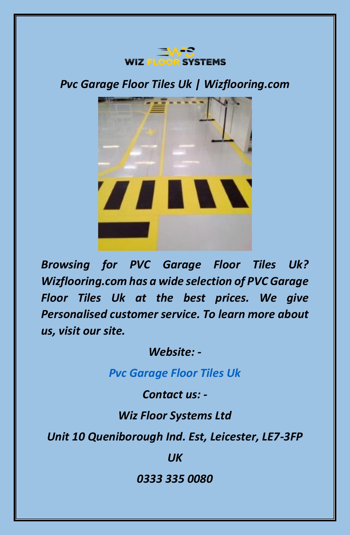 Pvc Garage Floor Tiles Uk Wizflooring Wiz Floor Systems Ltd Page 1