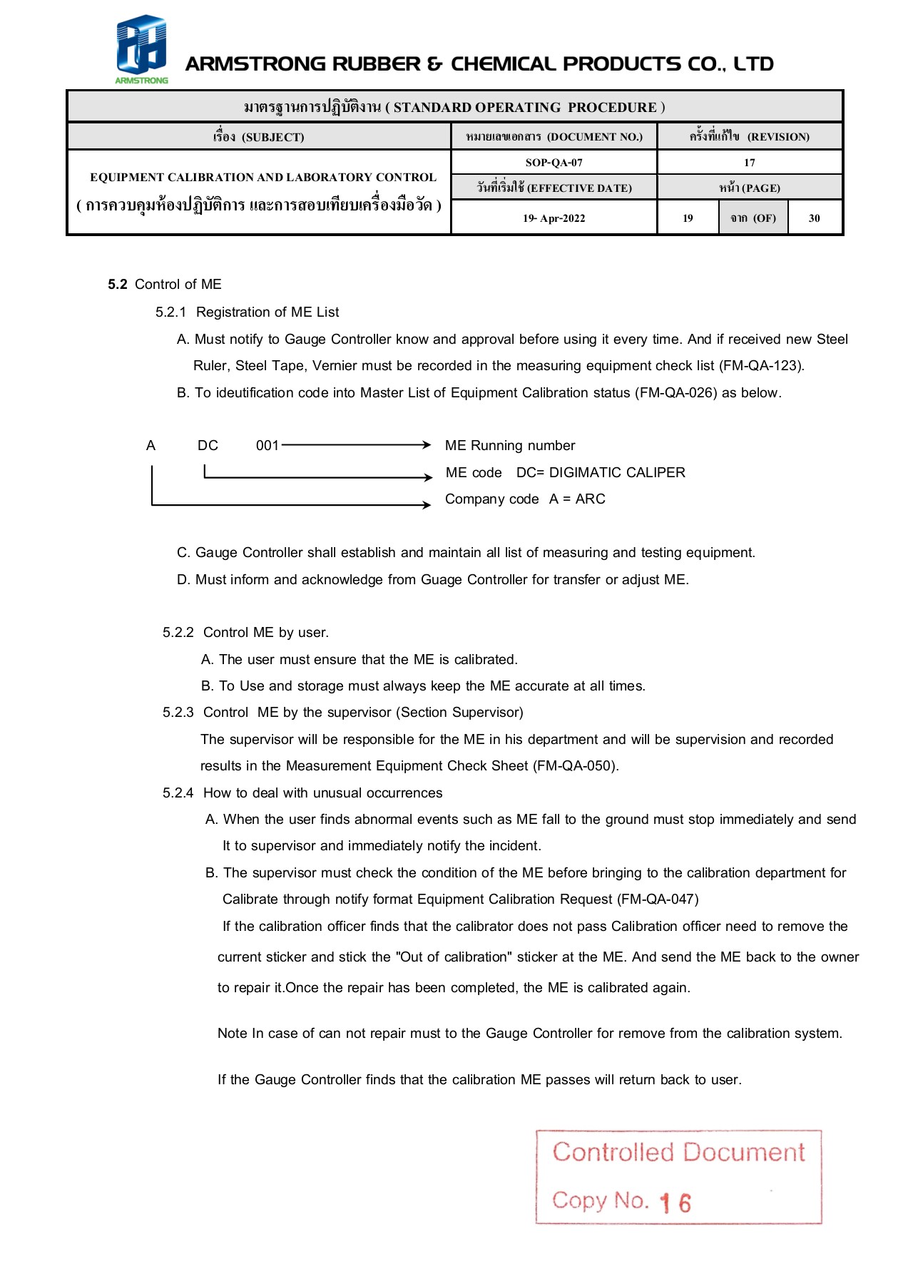 SOPQA07 REV.17 EQUIPMENT CALIBRATION AND LABORATORY CONTROL Nukanya