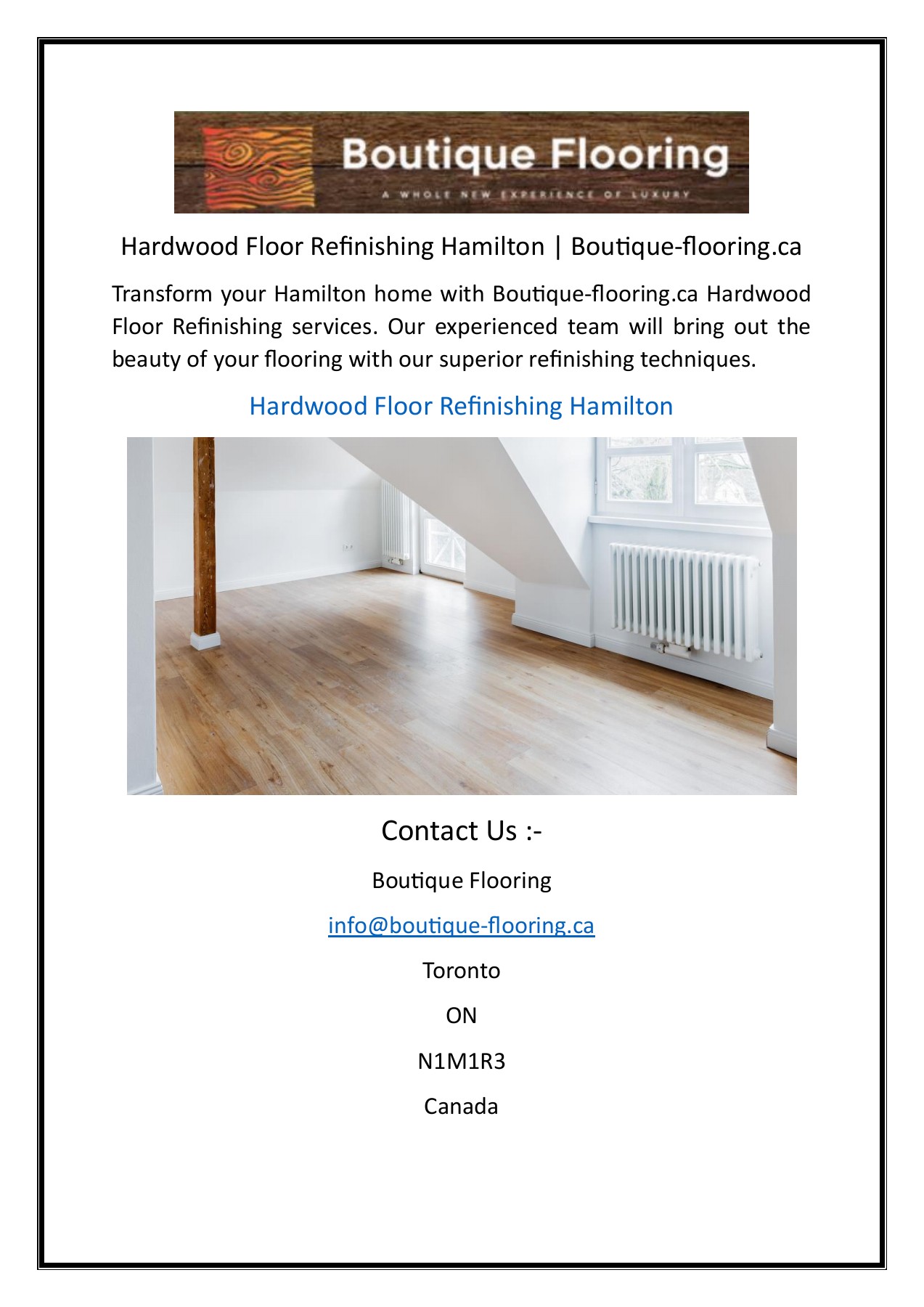 Hardwood Floor Refinishing Hamilton Boutiqueflooring.ca Boutique