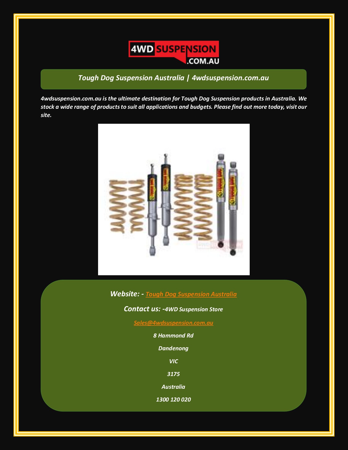 Tough Dog Suspension Australia 4WD Suspension Store