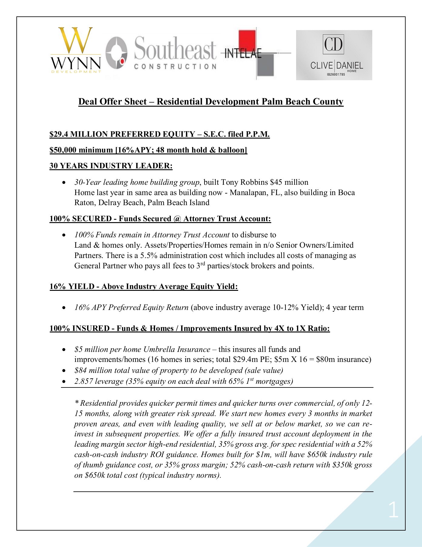 Wynn Dev LLLP Deal Sheet Wynn Development Page 1 2 Flip PDF