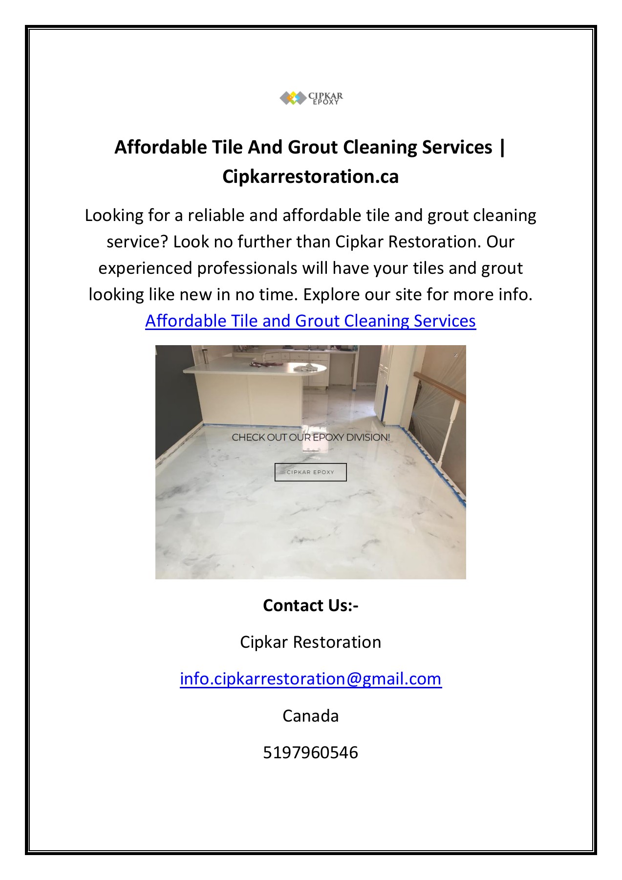 Affordable Tile And Grout Cleaning Services Cipkarrestoration.ca