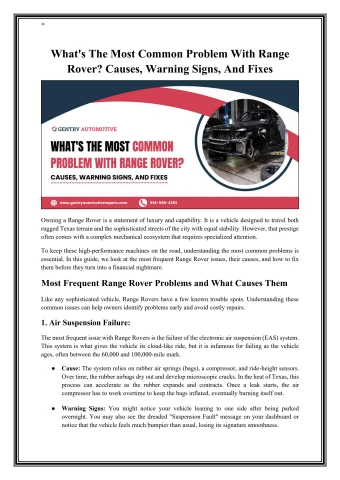 What Goes Wrong with Range Rovers? Top Problems, Warning Signs & Smart ...