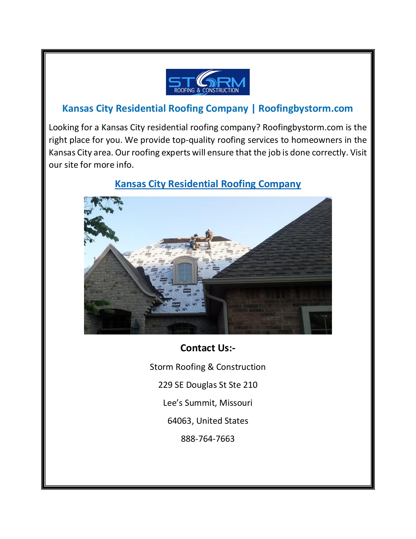 Kansas City Residential Roofing Company Storm