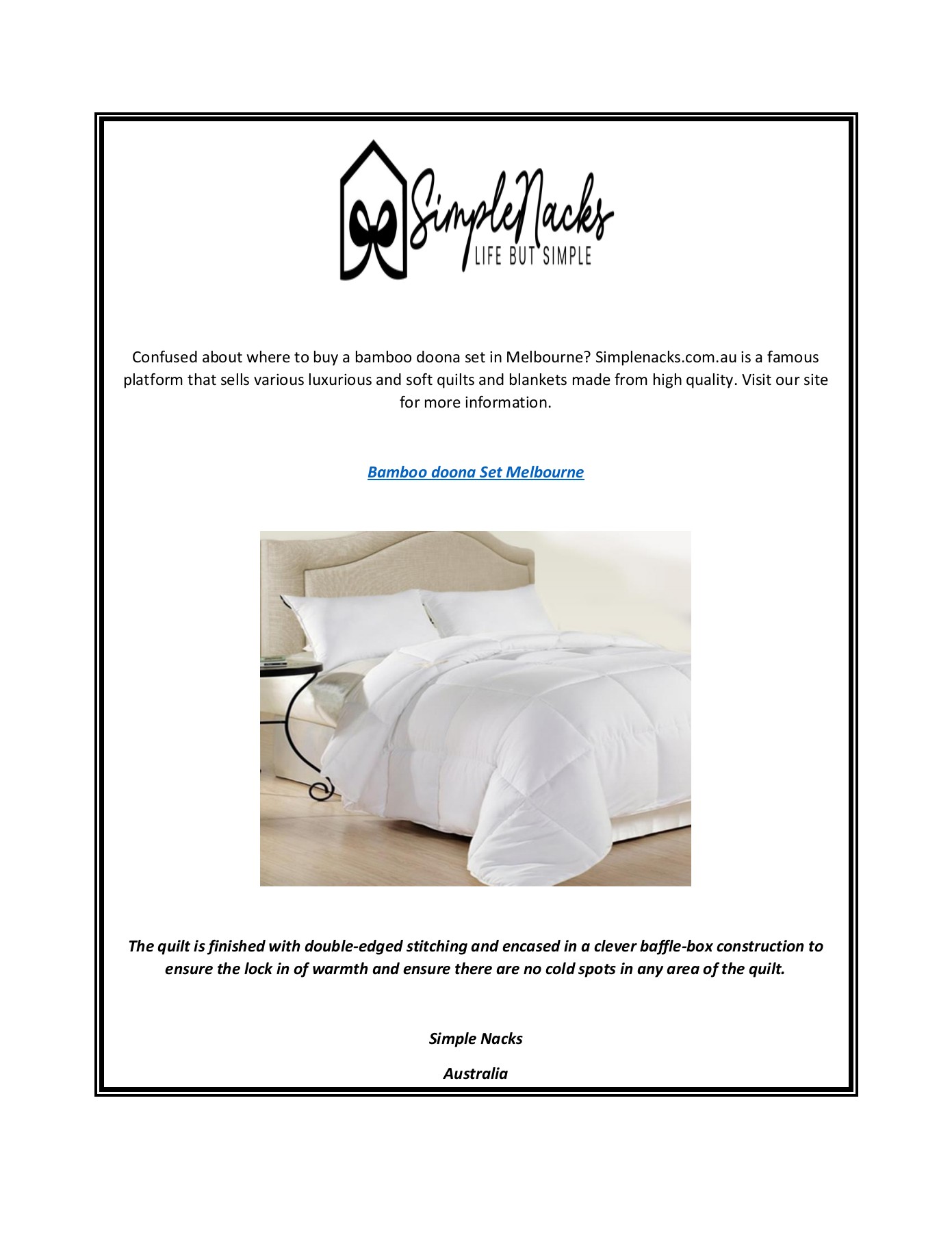 Bamboo Doona Set Melbourne Simple Neckes Page