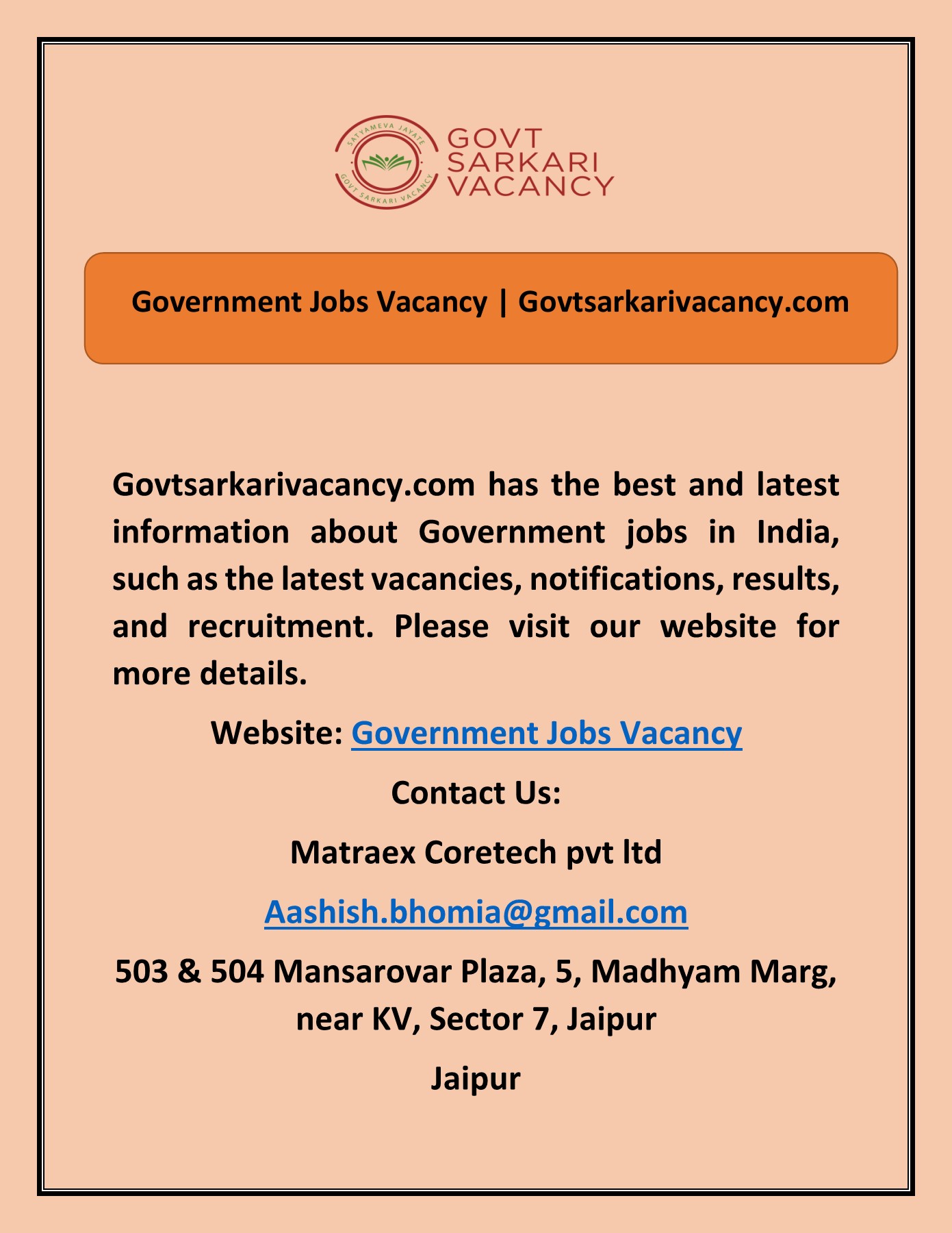 Government Jobs Vacancy matraex coretech