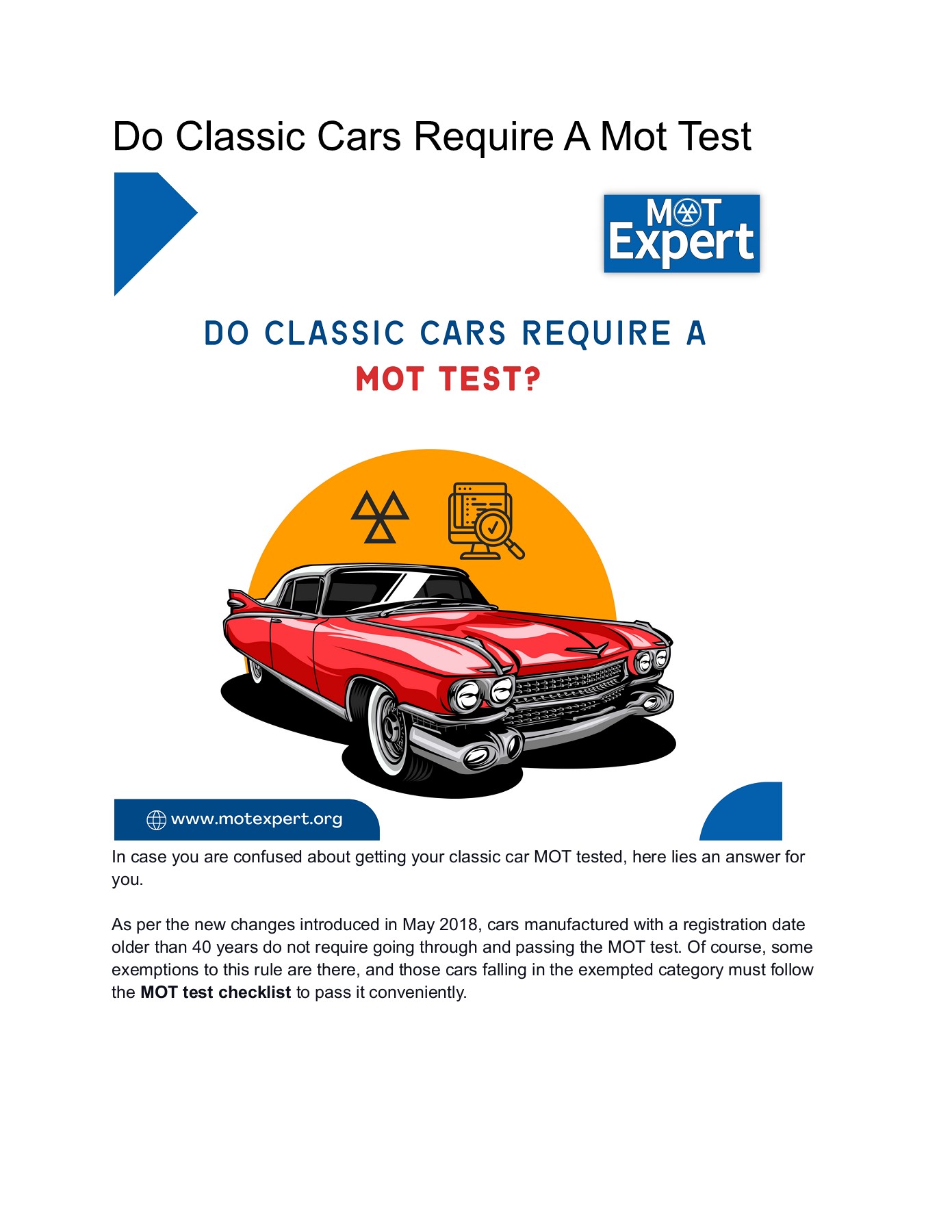 Do Classic cars require a MOT Test mot expert Page 1 2 Flip PDF