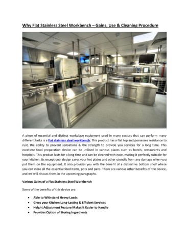 ApieceofessentialanddistinctworkplaceequipmentusedinmanysectorsthatcanperformmanydifferenttasksisaflatstainlesssteelworkbenchThisproducthasaflattopandpossessesresistancetorusttheabilitytopreventsensationsthestrengthtoprovideyouservicesforalongtime