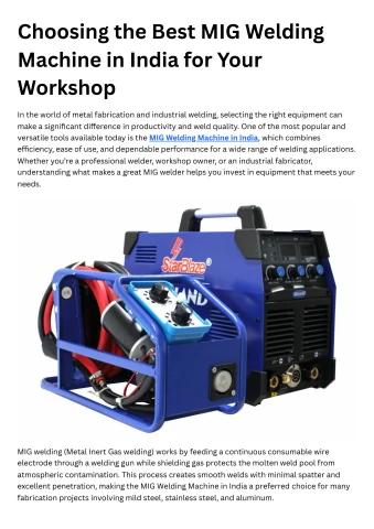 Choosing the Best MIG Welding Machine in India for Your Workshop