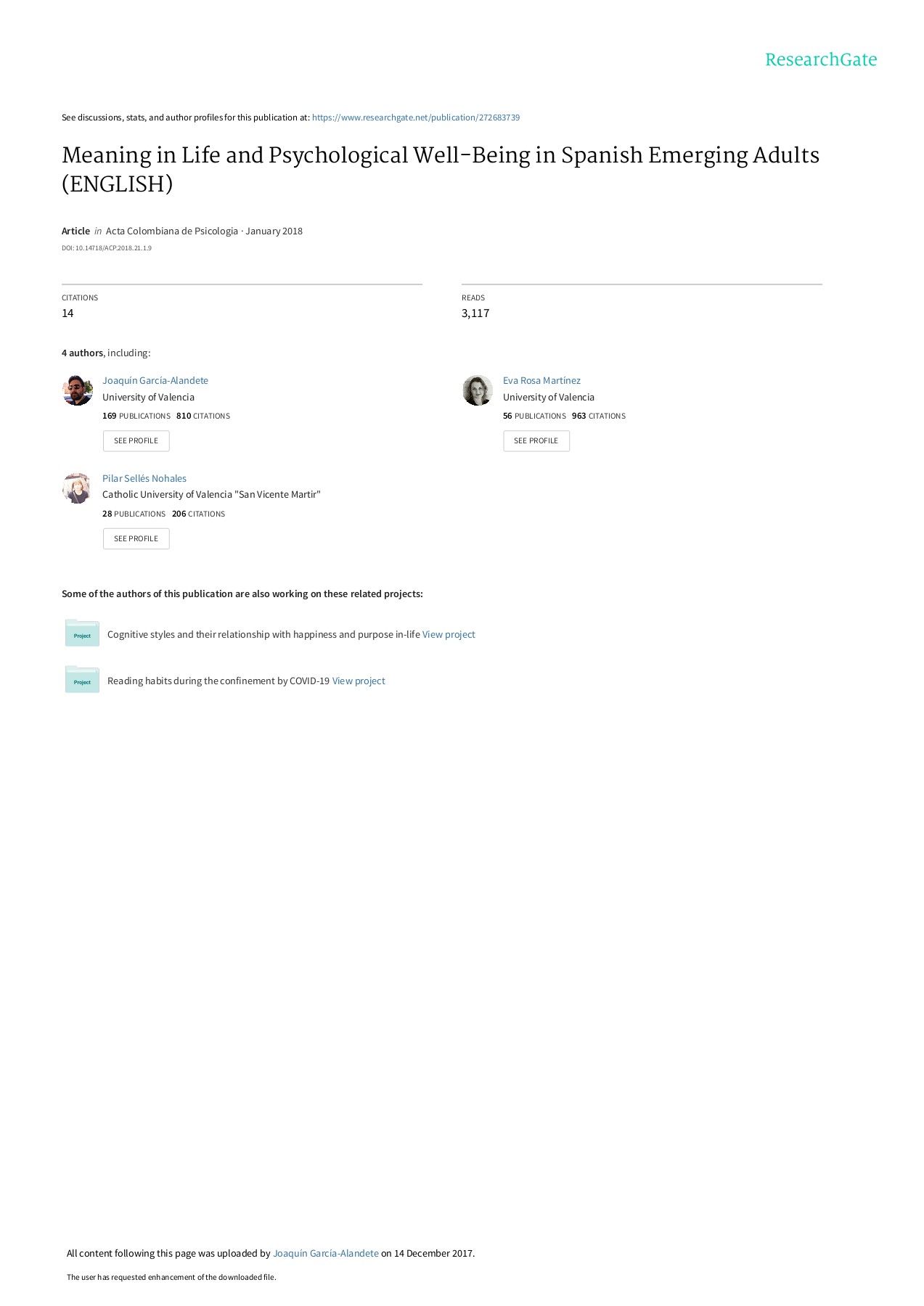 Meaning in Life and Psychological WellBeing in Spanish Emerging Adults