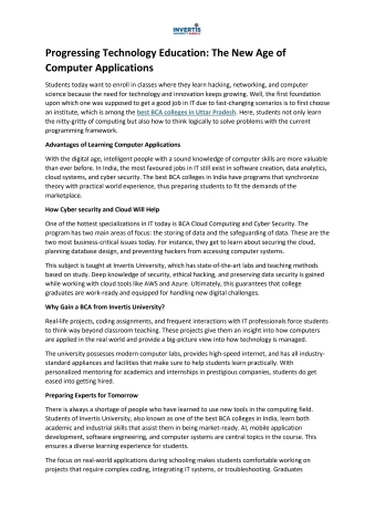 Progressing Technology Education: The New Age of Computer Applications