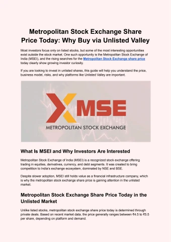 Metropolitan Stock Exchange Share Price Today_ Why Buy via Unlisted Valley