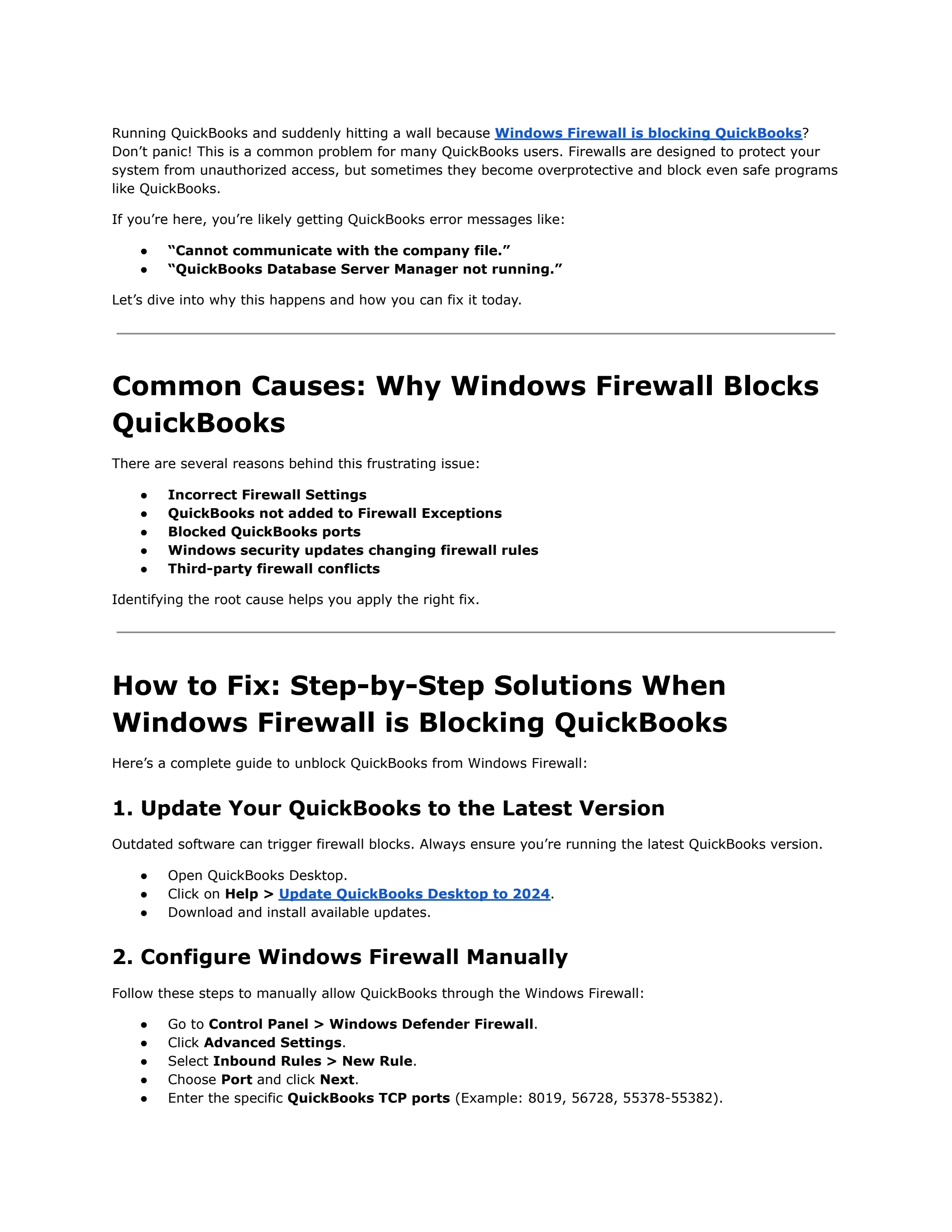 QuickBooks Won’t Connect? Learn to Configure Windows Firewall Settings