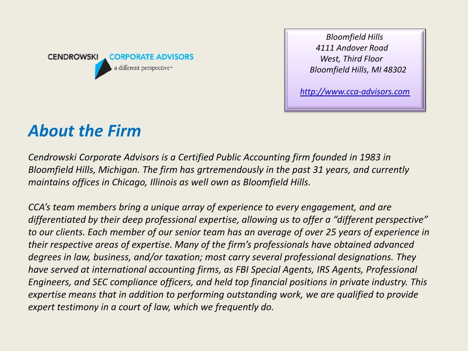 Forensic accounting firms chicago ccaadvisors Page 1 4 Flip