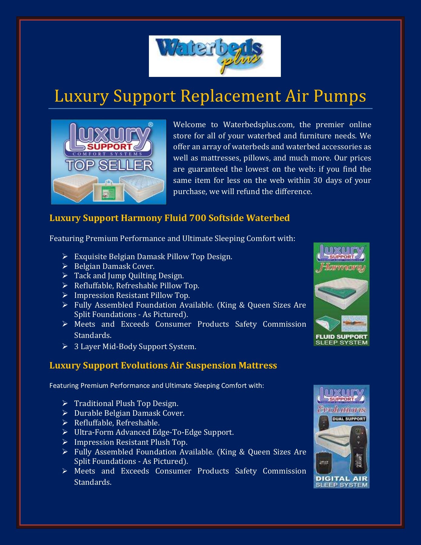 Luxury Support Replacement Air Pumps waterbedsplus Page 1 3