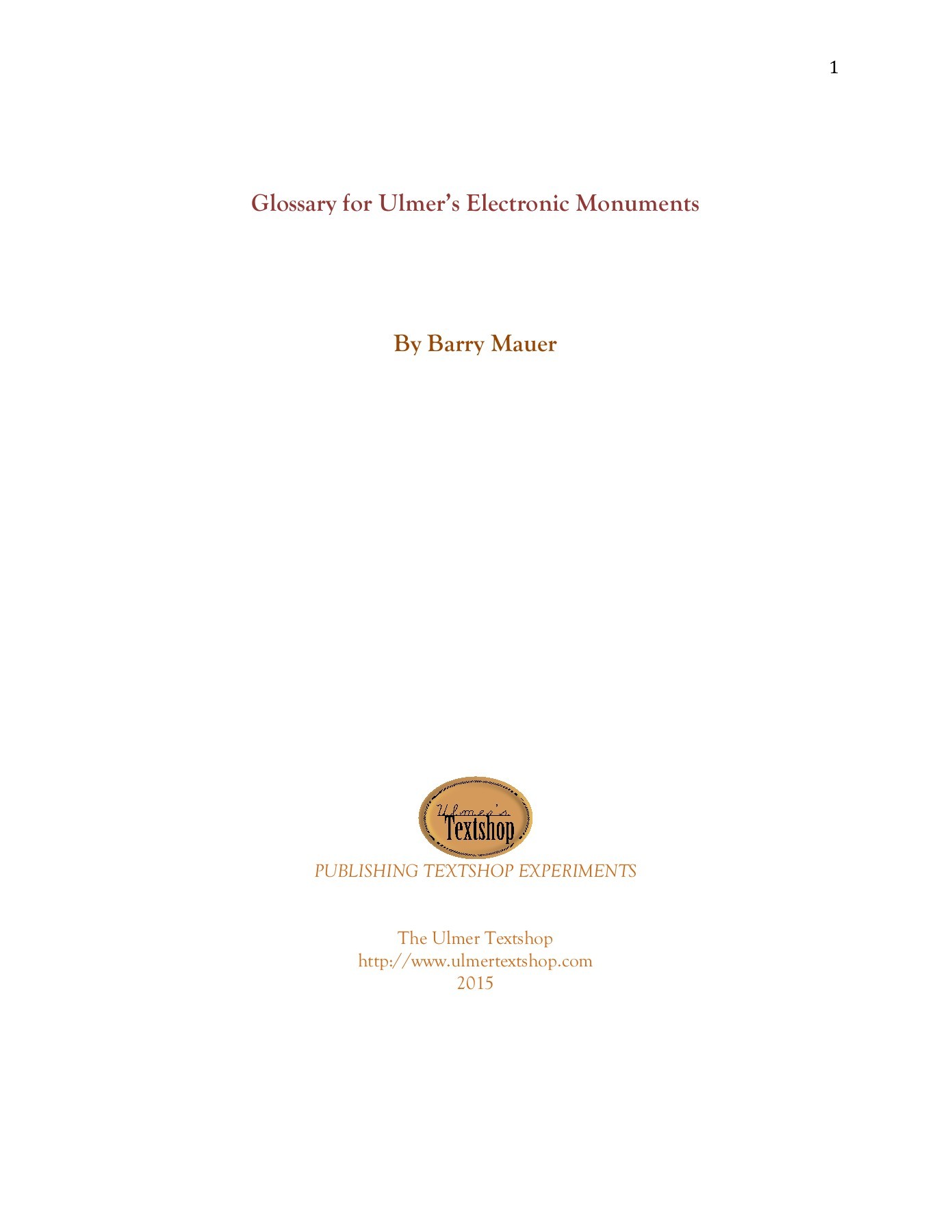 Ulmer Glossary Electronic Monuments k.a.a.wisniewski Page 1 9