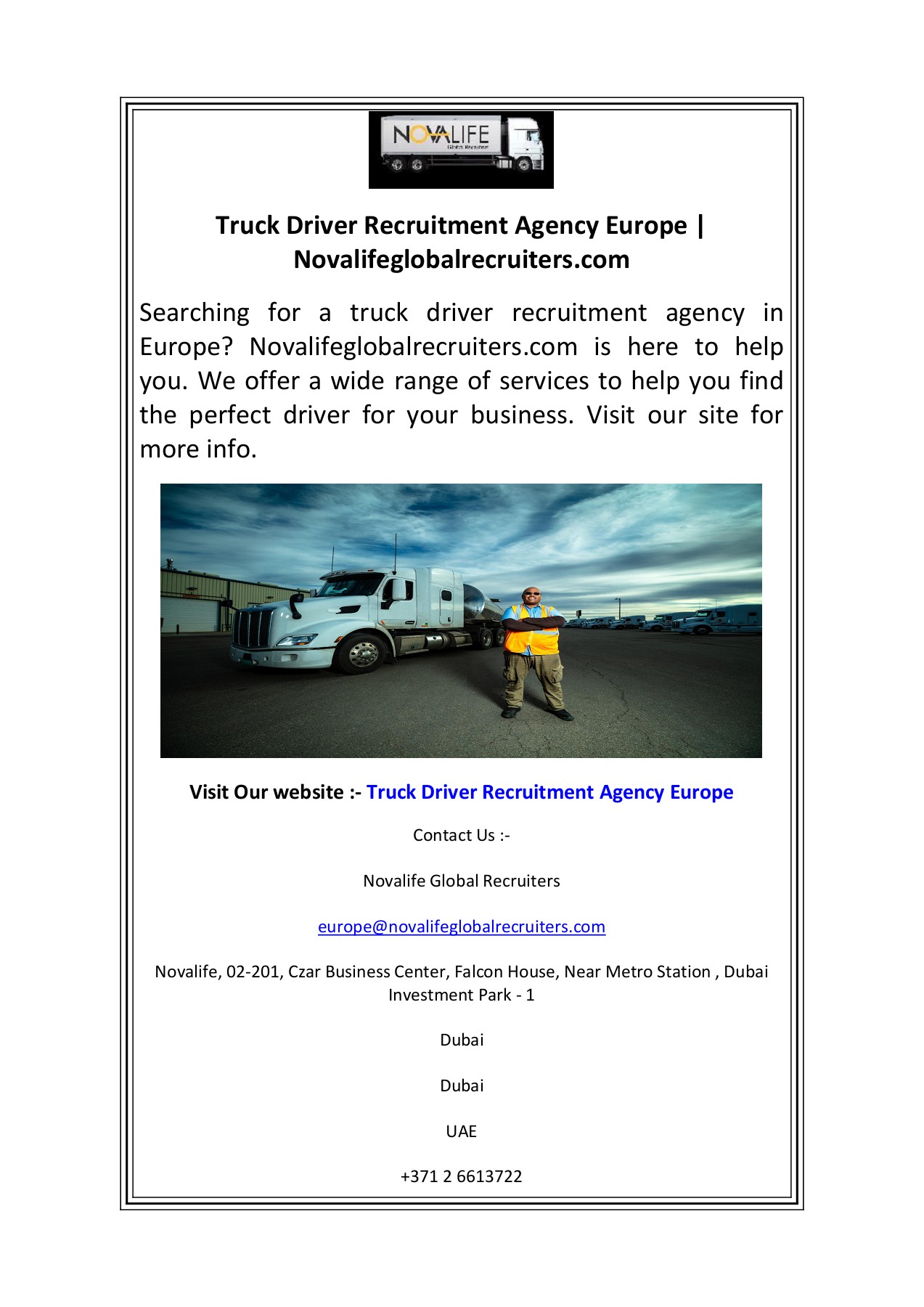 Truck Driver Recruitment Agency Europe Novalifeglobalrecruiters