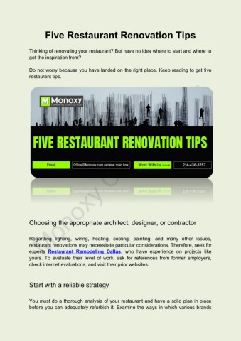 Five restaurant renovation tips PDF