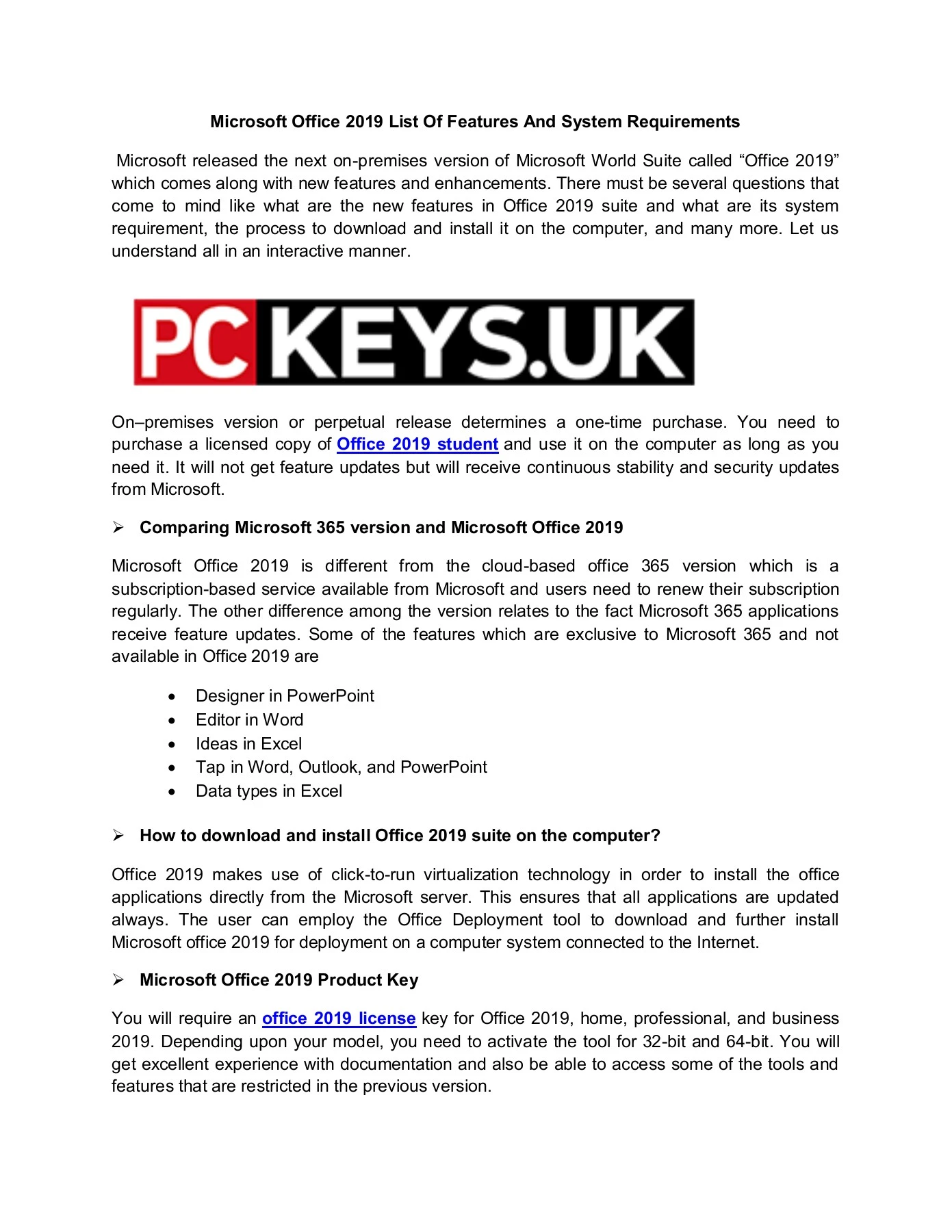Microsoft Excel Features List.pdf Microsoft Office 2019 List Of Features And System Requirements ...