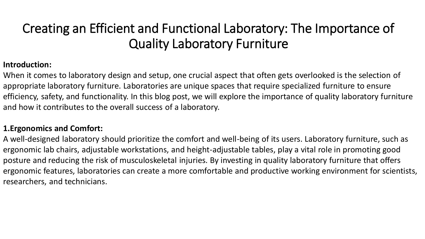 Creating an Efficient and Functional Laboratory The Importance of