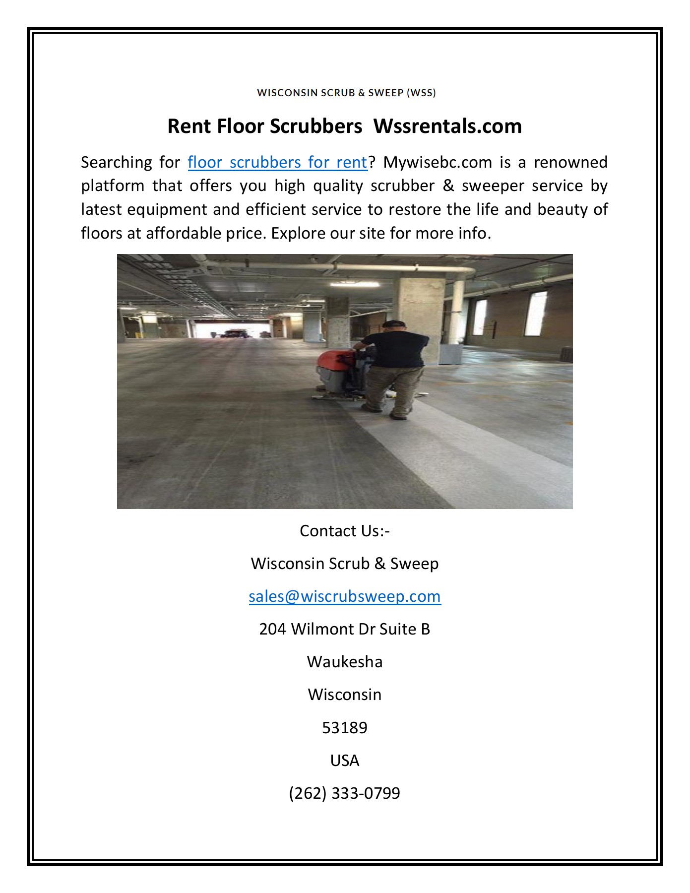 Rent Floor Scrubbers Wisconsin Scrub & Sweep Page 1