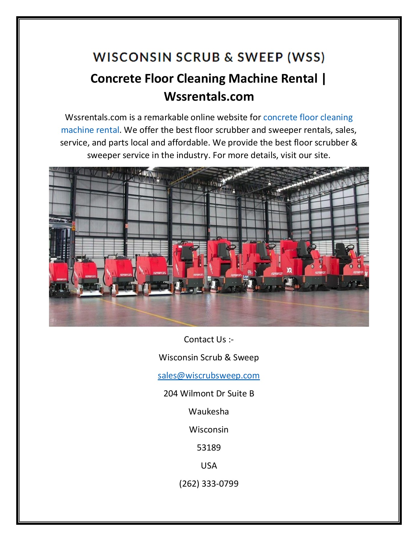 Concrete Floor Cleaning Machine Rental Wisconsin Scrub