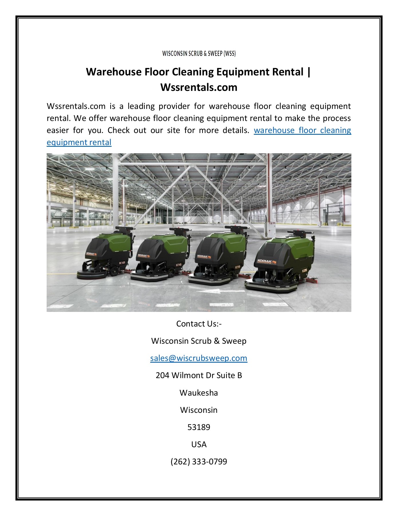 Warehouse Floor Cleaning Equipment Rental Wisconsin Scrub & Sweep Page 1 1