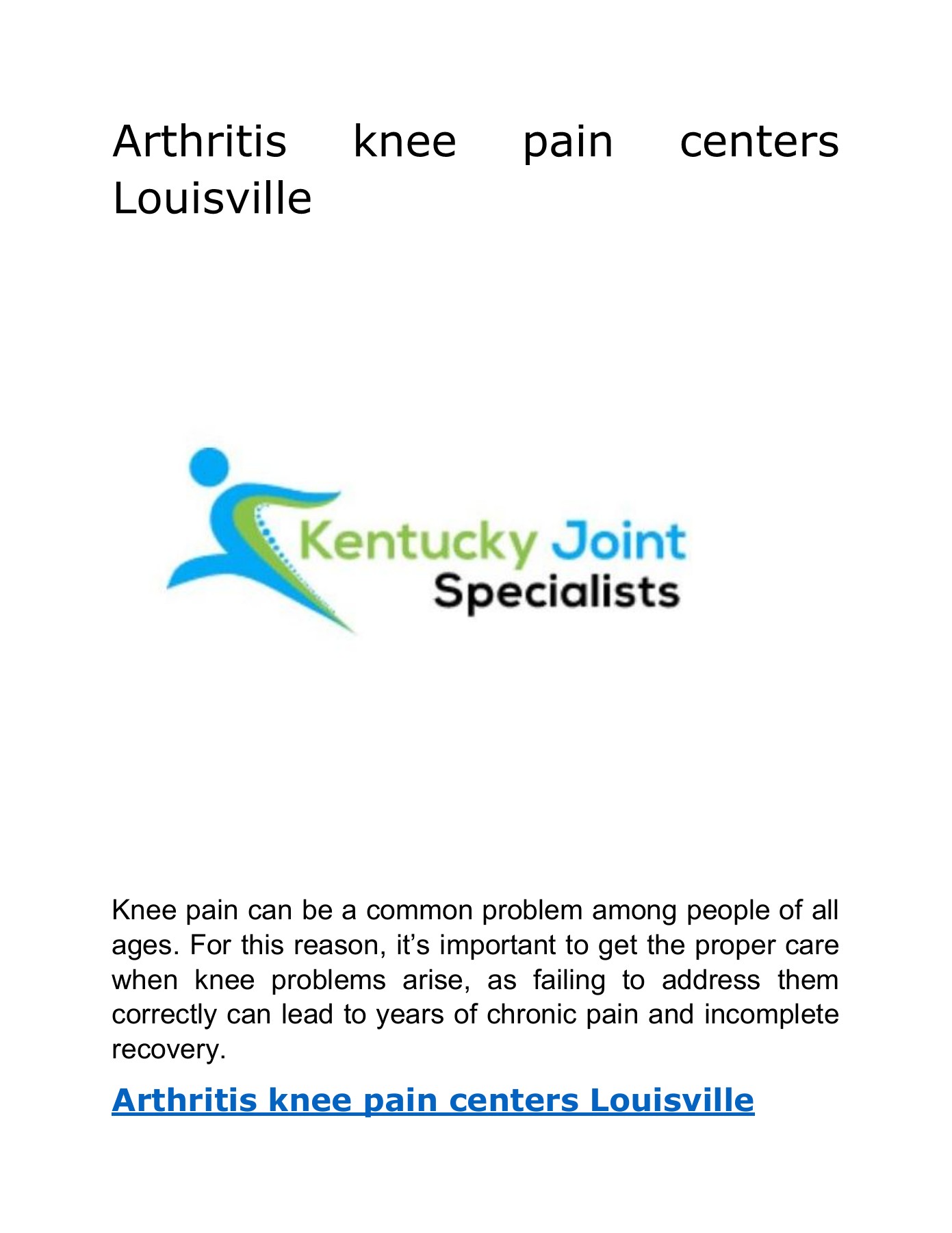 Arthritis knee pain centers Louisville.doc Kentuckyjoint Specialists