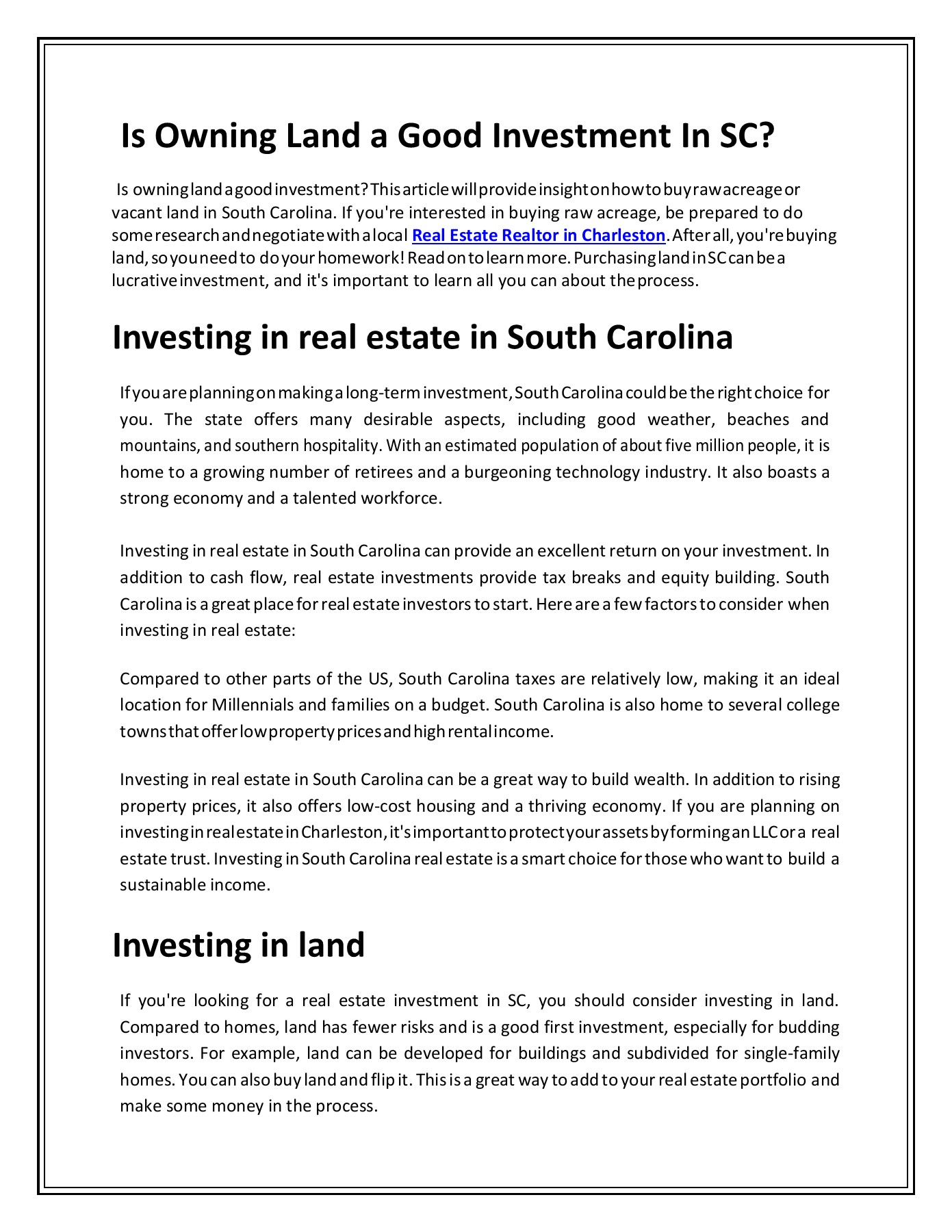 Is Owning Land a Good Investment In SC Dave Friedman Team Page 1