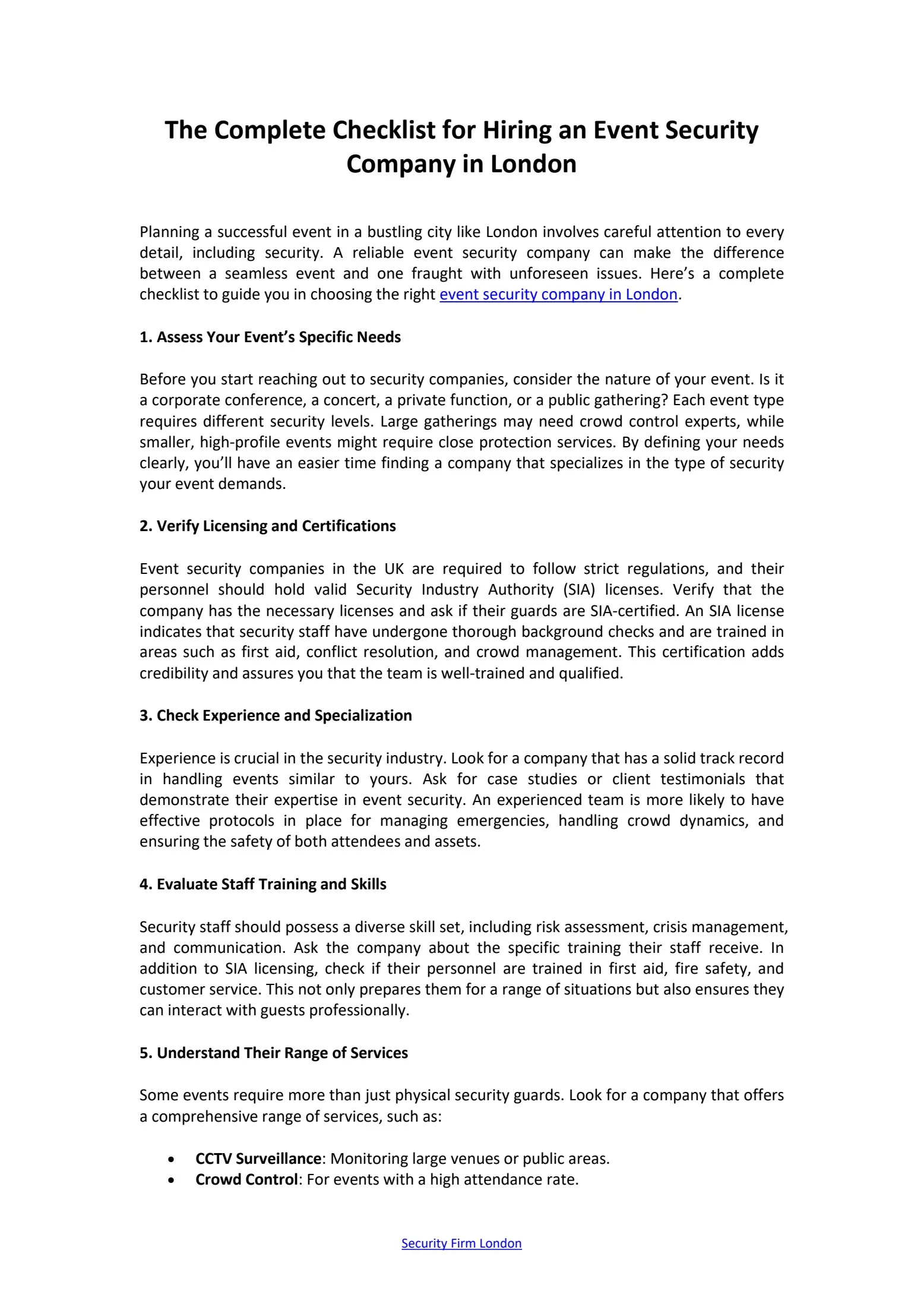 The Complete Checklist for Hiring an Event Security Company in London ...