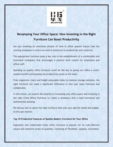 Revamping Your Office Space - How Investing in the Right Furniture Can ...