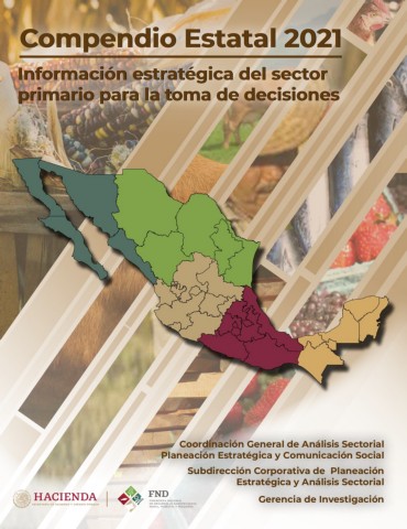 LaCoordinaciónGeneraldeAnálisisSectorialPlaneaciónEstratégicayComunicaciónSocialCGASPECSseencargadedirigirlageneraciónydifusióndelainformaciónsectorialdemaneraoportunaenriqueciendoelconocimientodisponibleparalamejortomadedecisionesdentrodelámbitodecompetenciadelaInstituciónparticularmenteenlasáreasencargadasdeanalizaryautorizarlassolicitudesdefinanciamientoEnestecontextoesnecesariocontarconinformaciónespecializadaenmateriasocioeconómicademográficaclimáticasydeproducciónprimariadecadaEntidadFederativaqueservirácomounaherramientadeapoyoparalatomadedecisionesdenuevosproductosfinancierosprogramasoproyectosestratégicosasícomodemejorasalosactualesparaasípermitirlealaFNDcumplirconsumisióndecoadyuvararealizarlaactividadprioritariadecadaEstadode“impulsareldesarrollodelmedioruralydelasactividadesdelsectorprimarioatravésdelcréditoyservicios