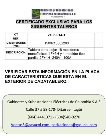 CERTIFICADOEXCLUSIVO2108914TABLAROPARA19MEDIDORES