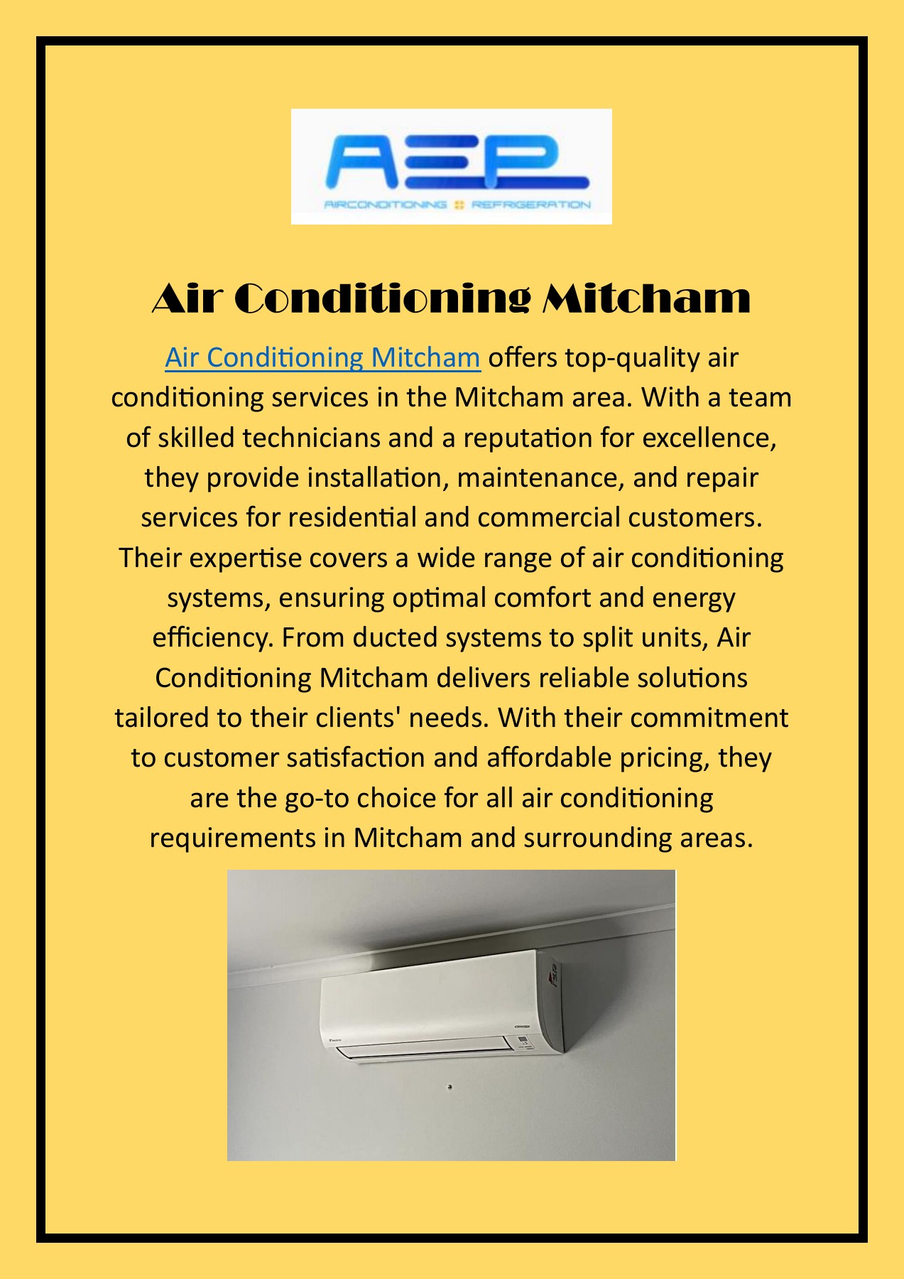 Air Conditioning Mitcham AEP Airconditioning Refrigeration Page 1