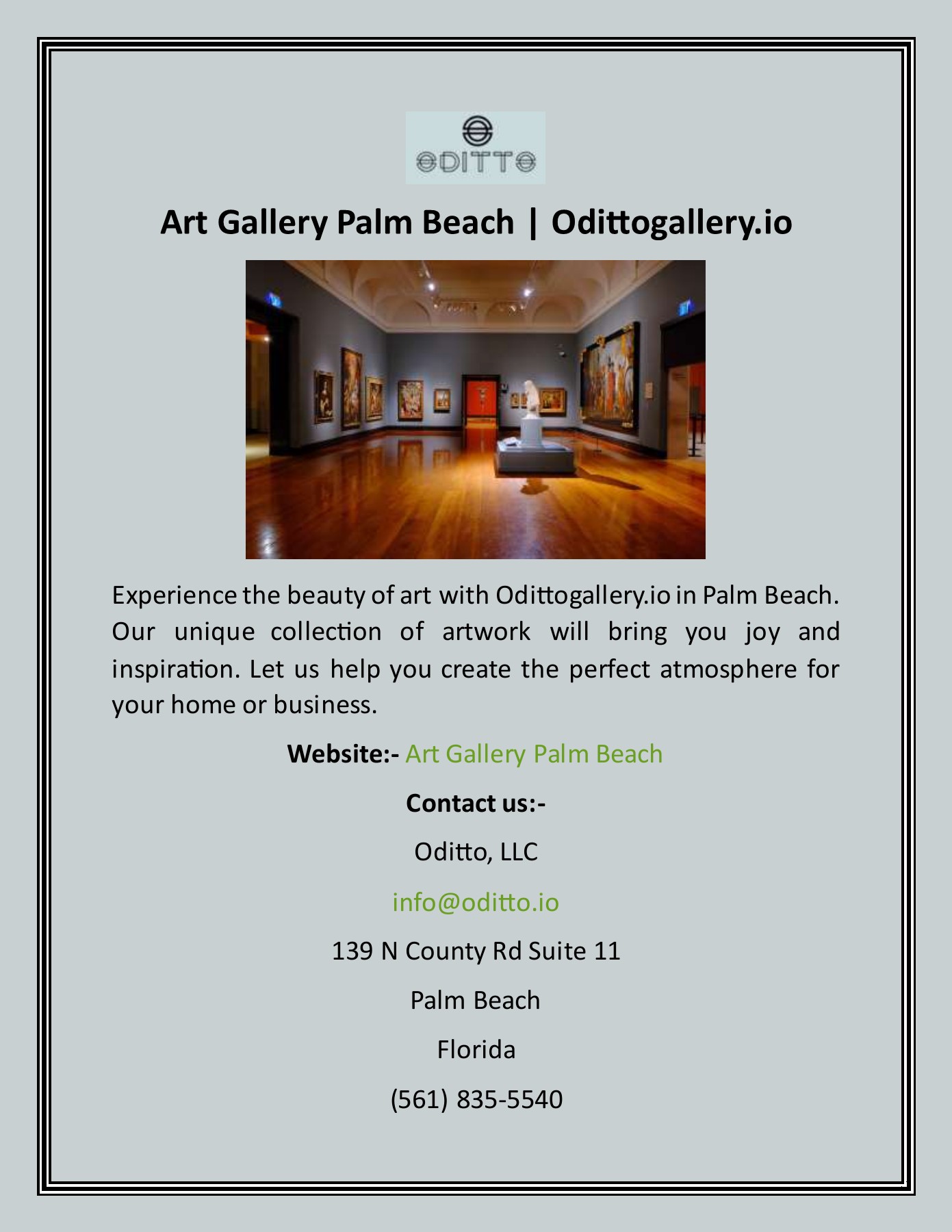 Art Gallery Palm Beach Odittogallery.io Oditto Gallery Page 1 1