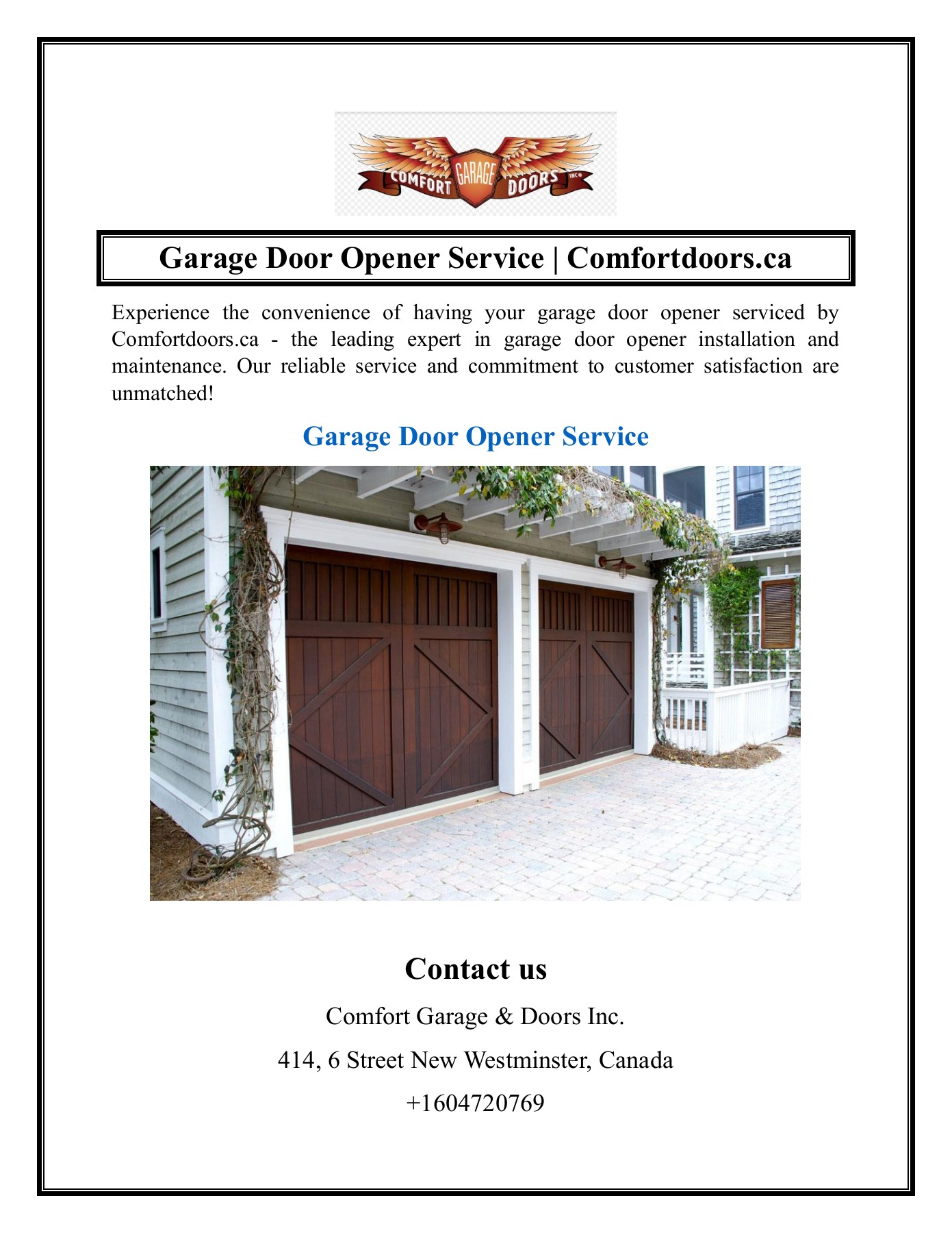 Garage Door Opener Service Comfortdoors.ca comfortgarage Page 1 1