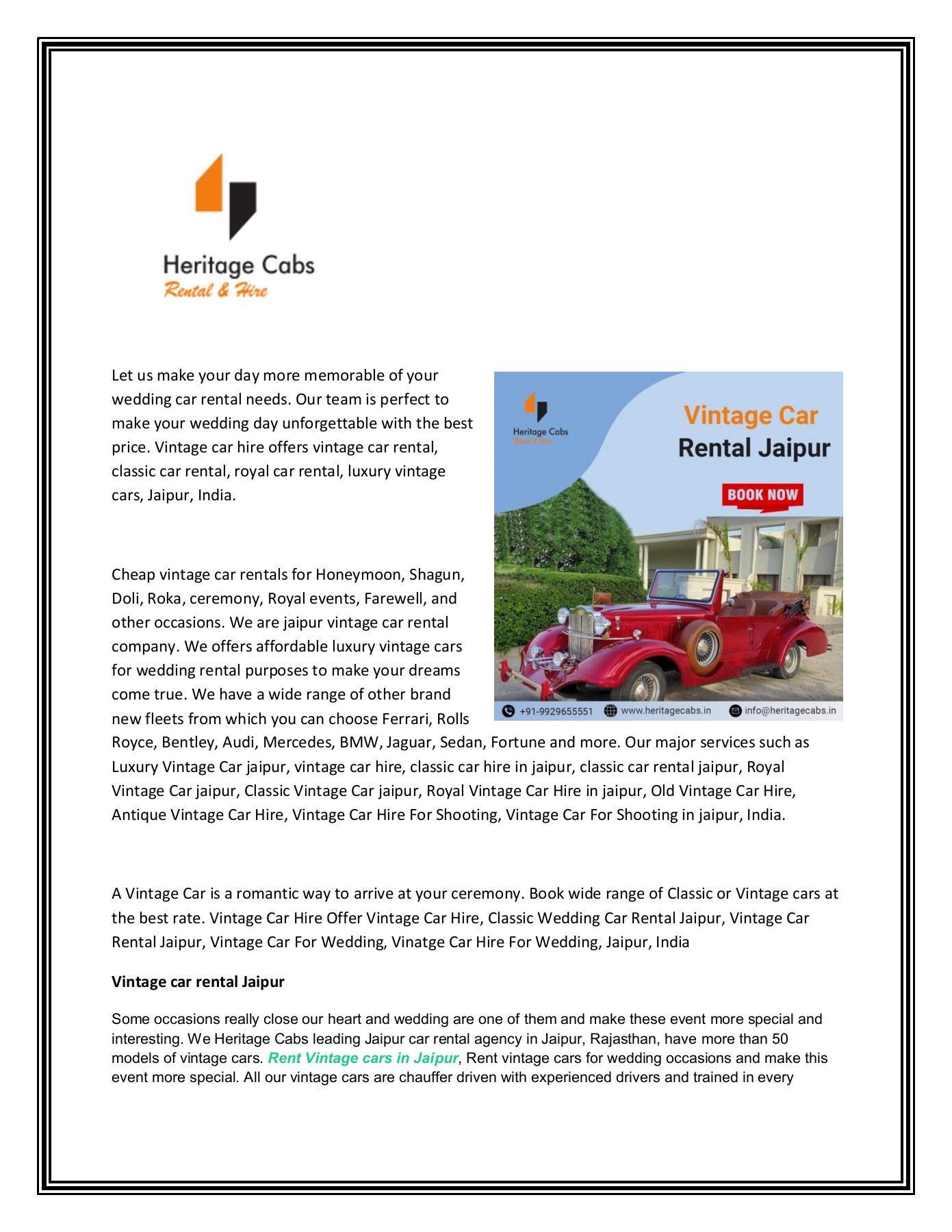 Vintage Car Rental in Jaipur Heritage Cabs Page 1 Flip PDF Online