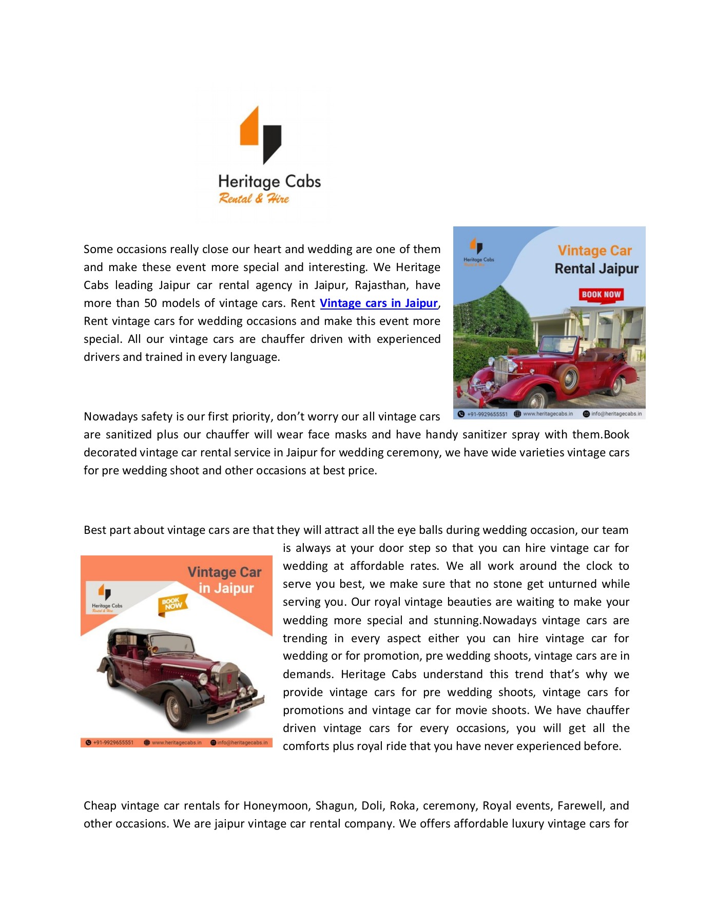 Vintage Car Rental in Jaipur Heritage Cabs Page 1 Flip PDF Online