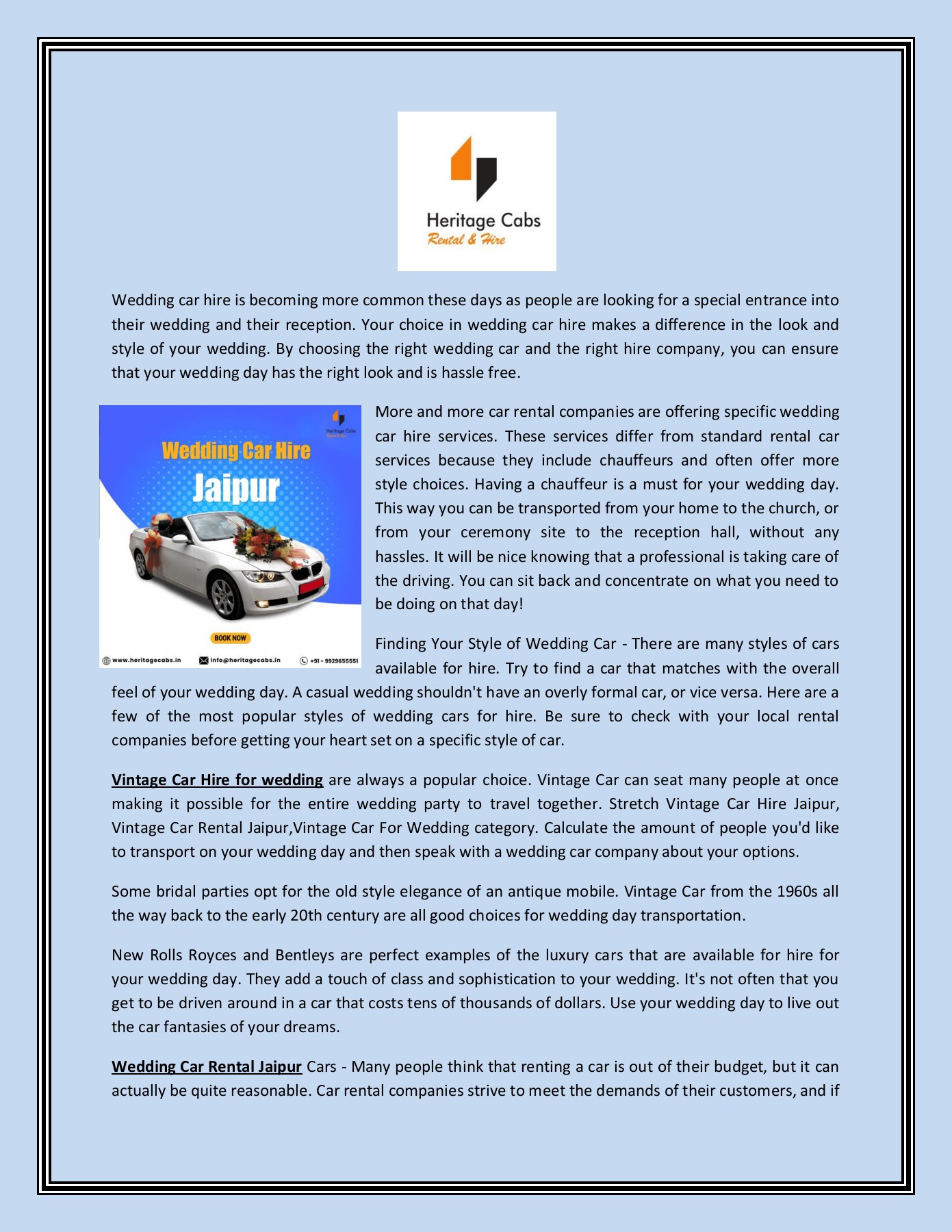 Wedding Cars Rental Jaipur Heritage Cabs Page 1 2 Flip PDF