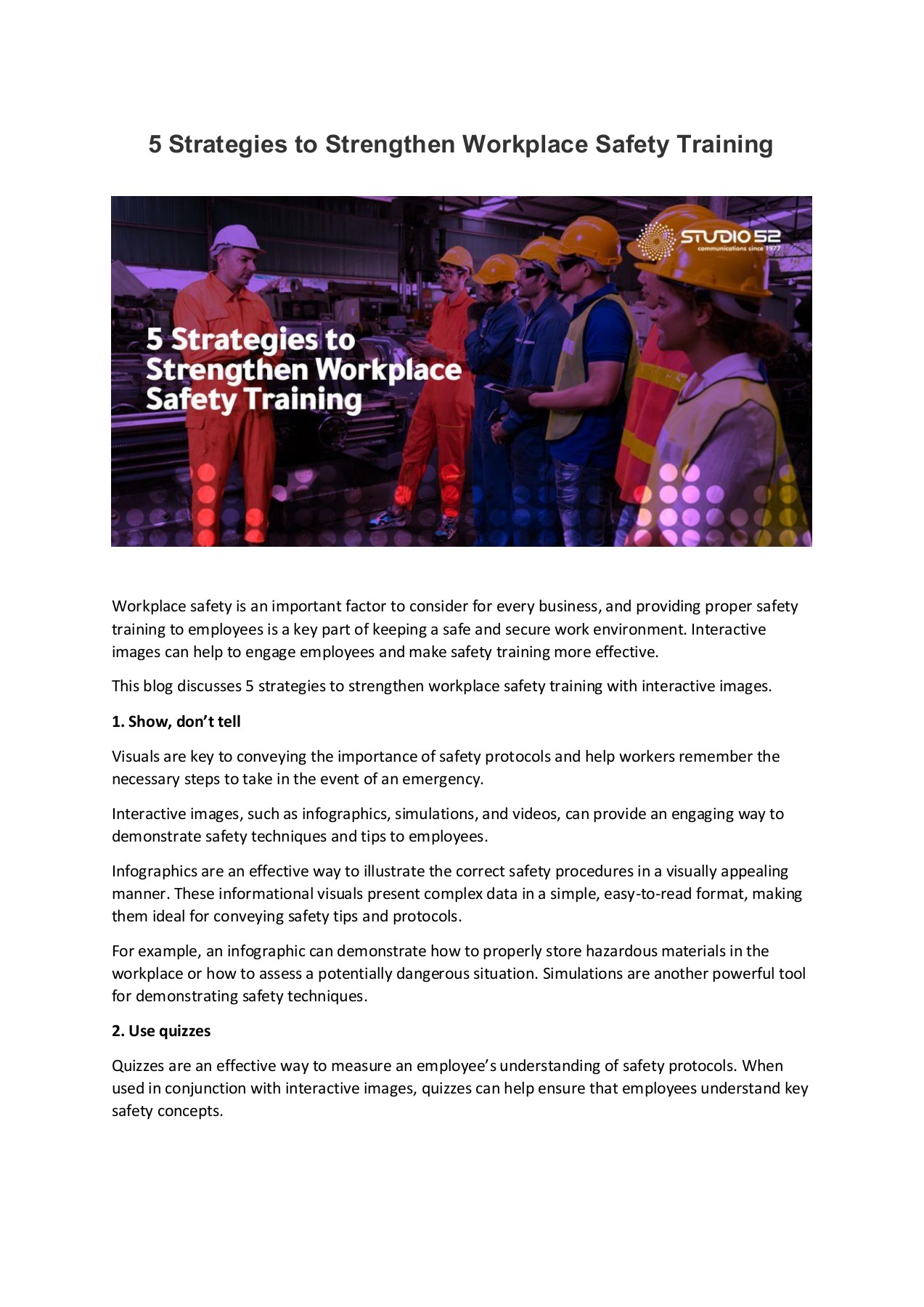 5 Strategies to Strengthen Workplace Safety Training Studio52 Page