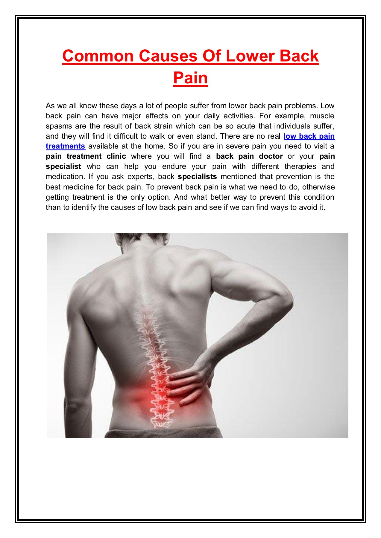 Common Causes Of Lower Back Pain - Paintreatment Specialists - Page 1 ...