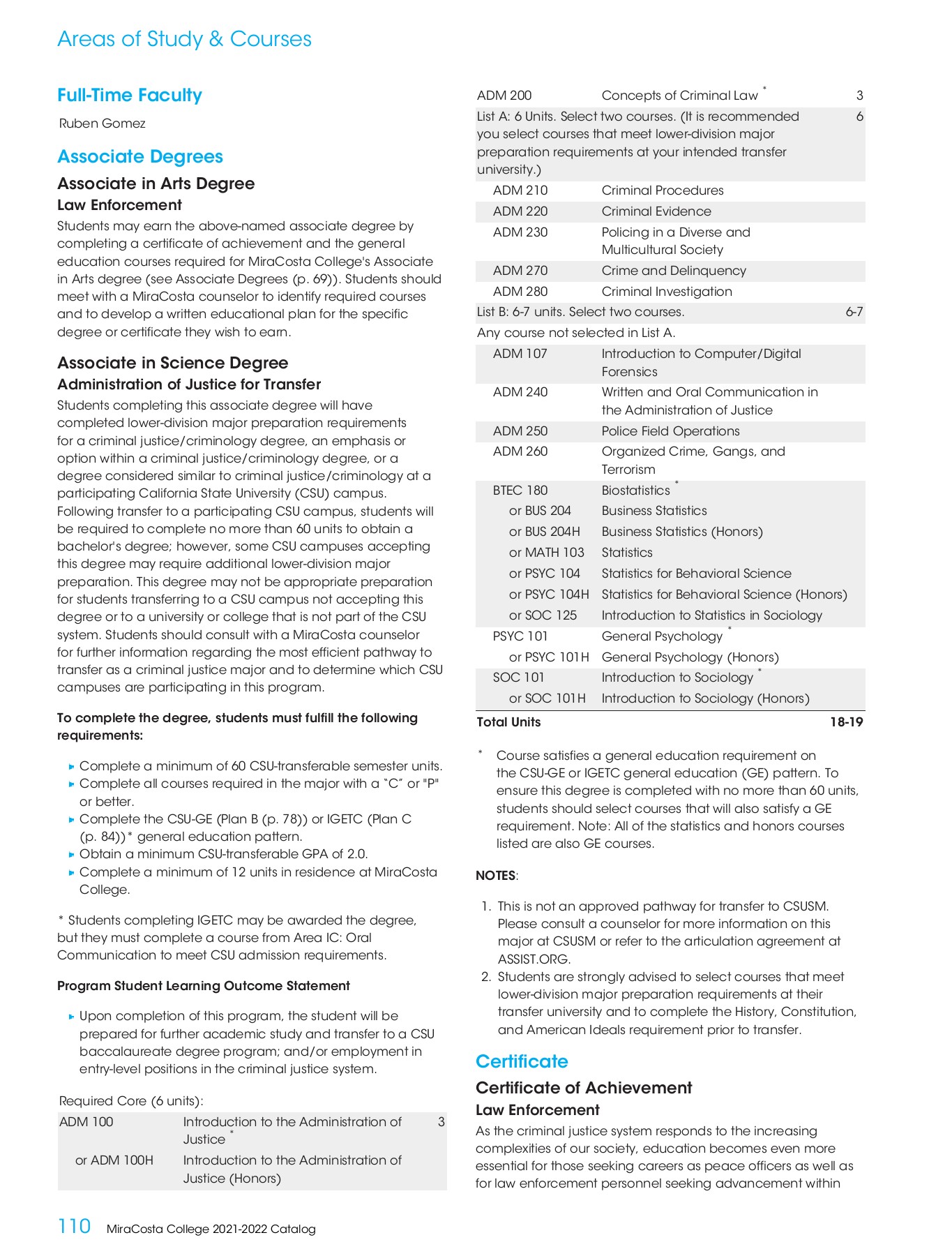 MiraCosta College 20212022 Catalog MiraCosta College Page 110