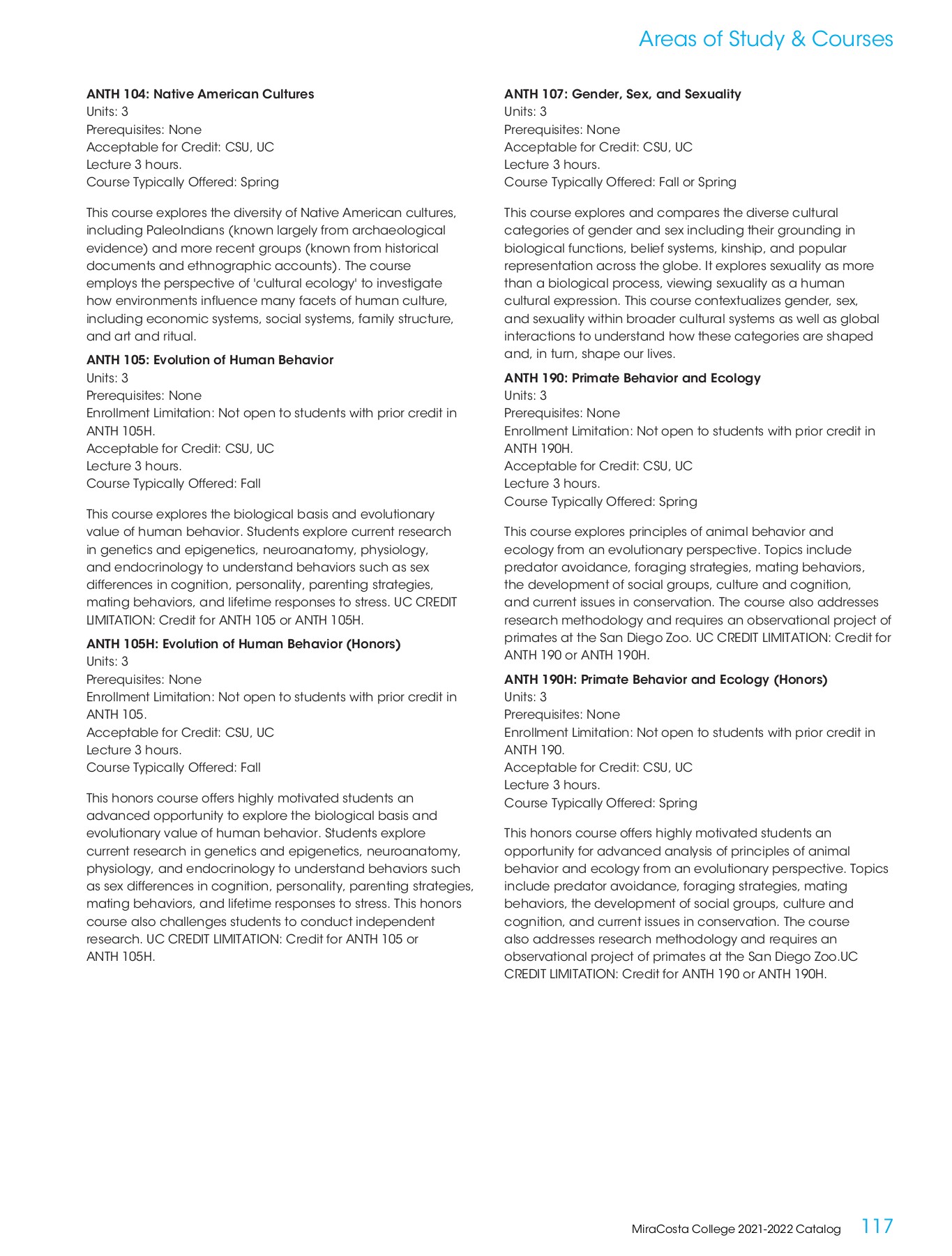 MiraCosta College 20212022 Catalog MiraCosta College Page 117