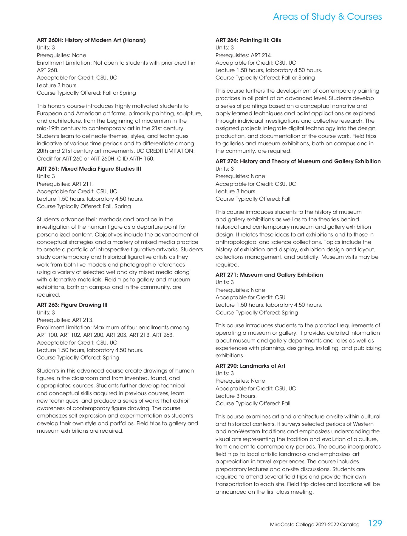 MiraCosta College 20212022 Catalog MiraCosta College Page 129